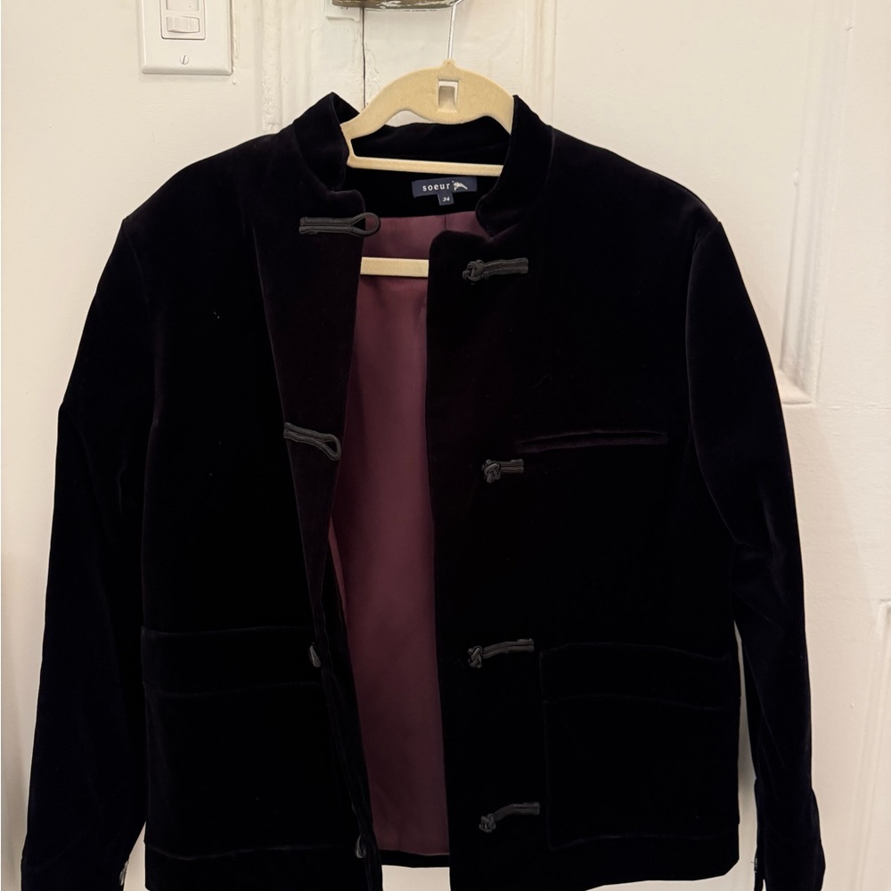 Soeur Black Velvet Jacket with Toggles